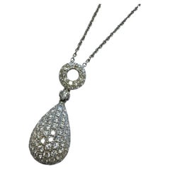Contemporary Estate Teardrop Shaped Diamond Cluster Pendant 18K White Gold