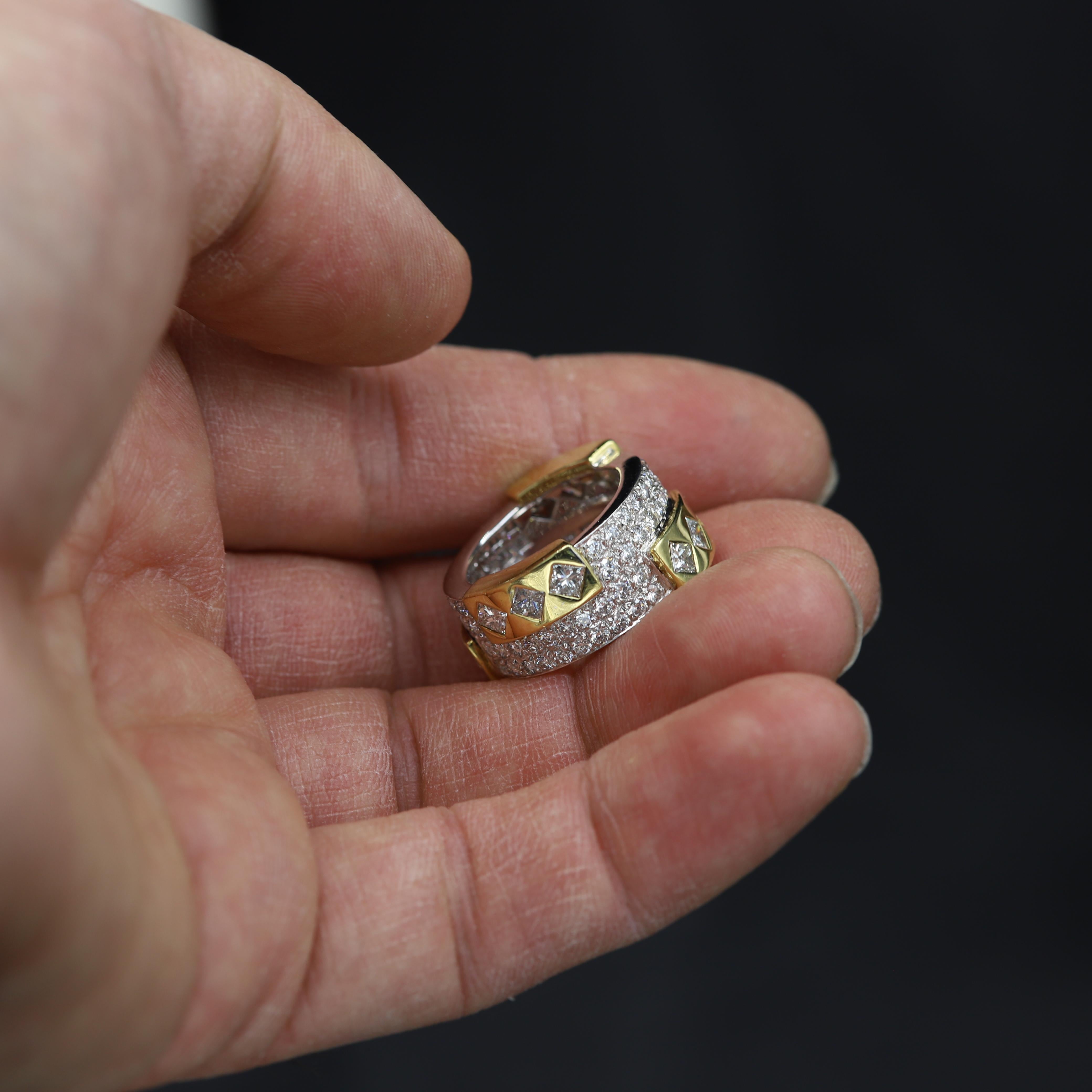 Contemporary Eternity Diamond Ring 18 Karat Gold Princess Cut and Round Diamonds For Sale 6