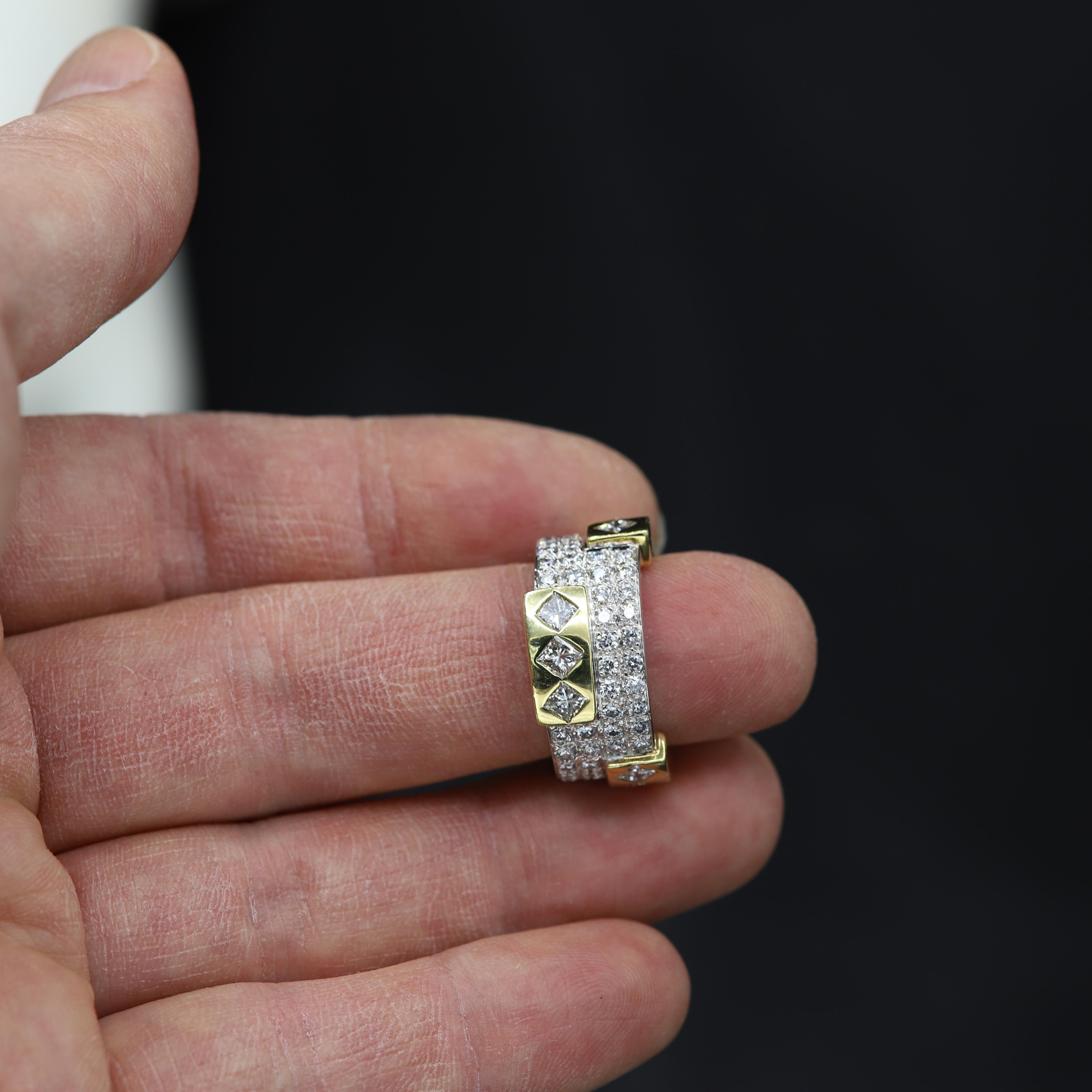 Contemporary Eternity Diamond Ring 18 Karat Gold Princess Cut and Round Diamonds For Sale 8
