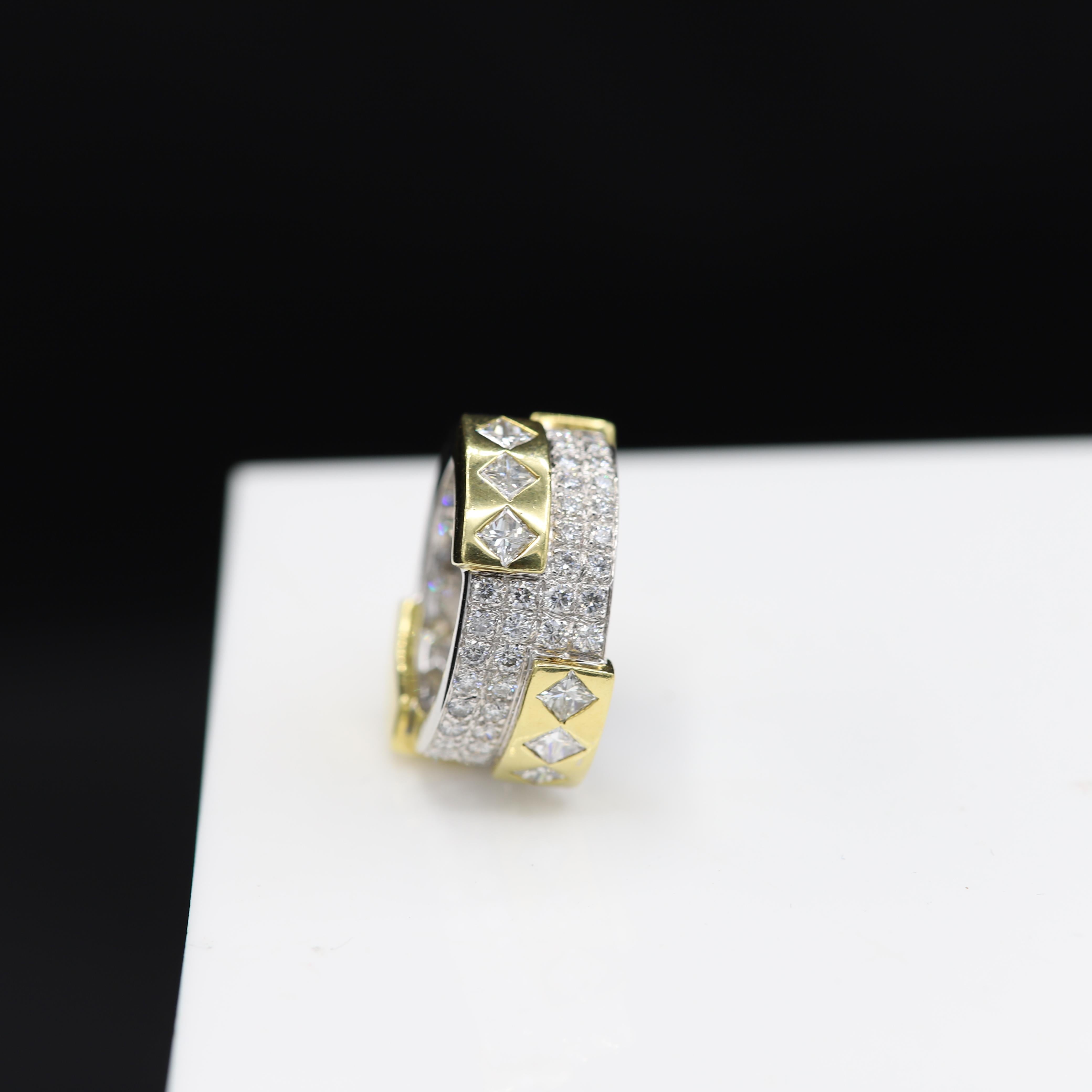 Contemporary Eternity Diamond Ring 18 Karat Gold Princess Cut and Round Diamonds In New Condition For Sale In Brooklyn, NY