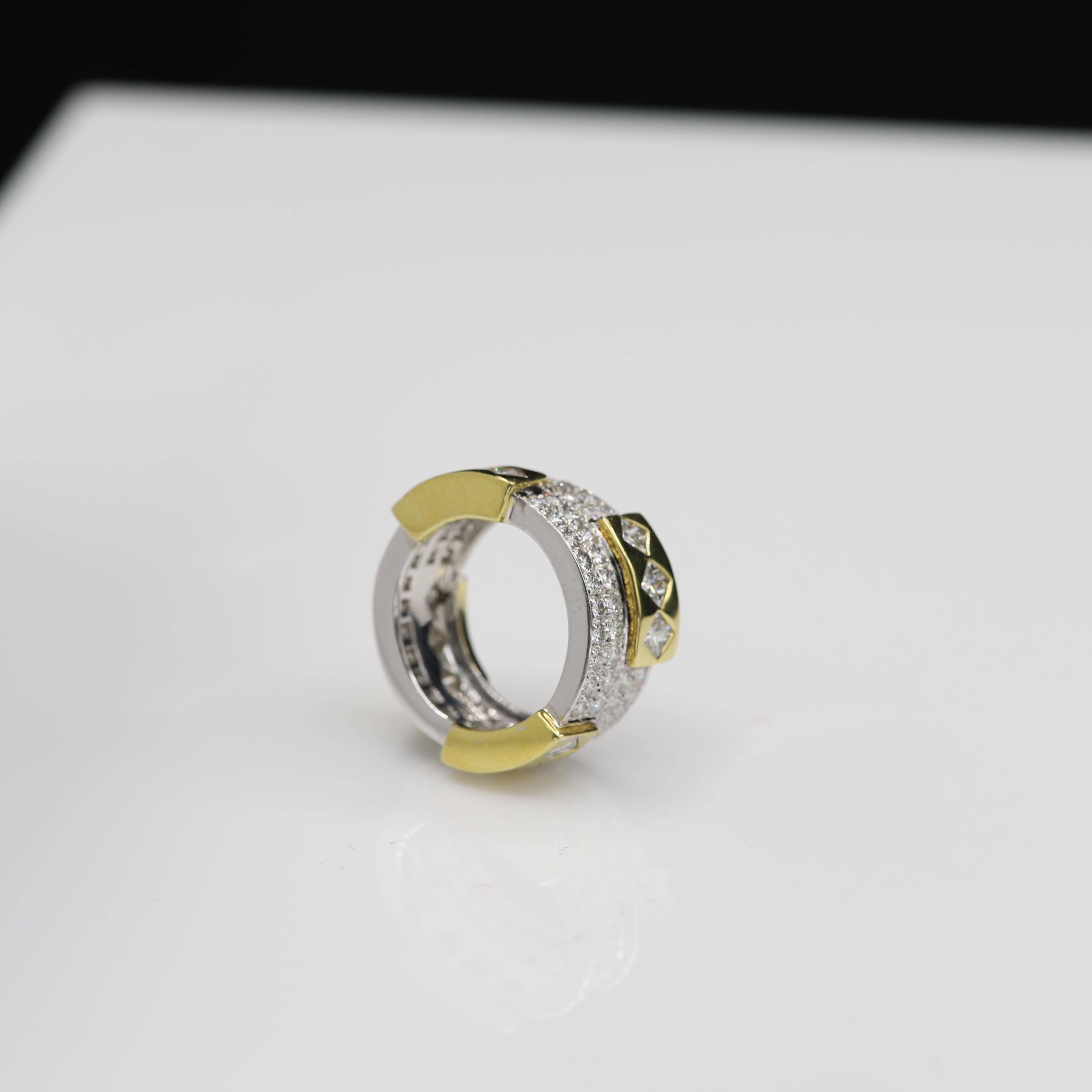 Women's Contemporary Eternity Diamond Ring 18 Karat Gold Princess Cut and Round Diamonds For Sale
