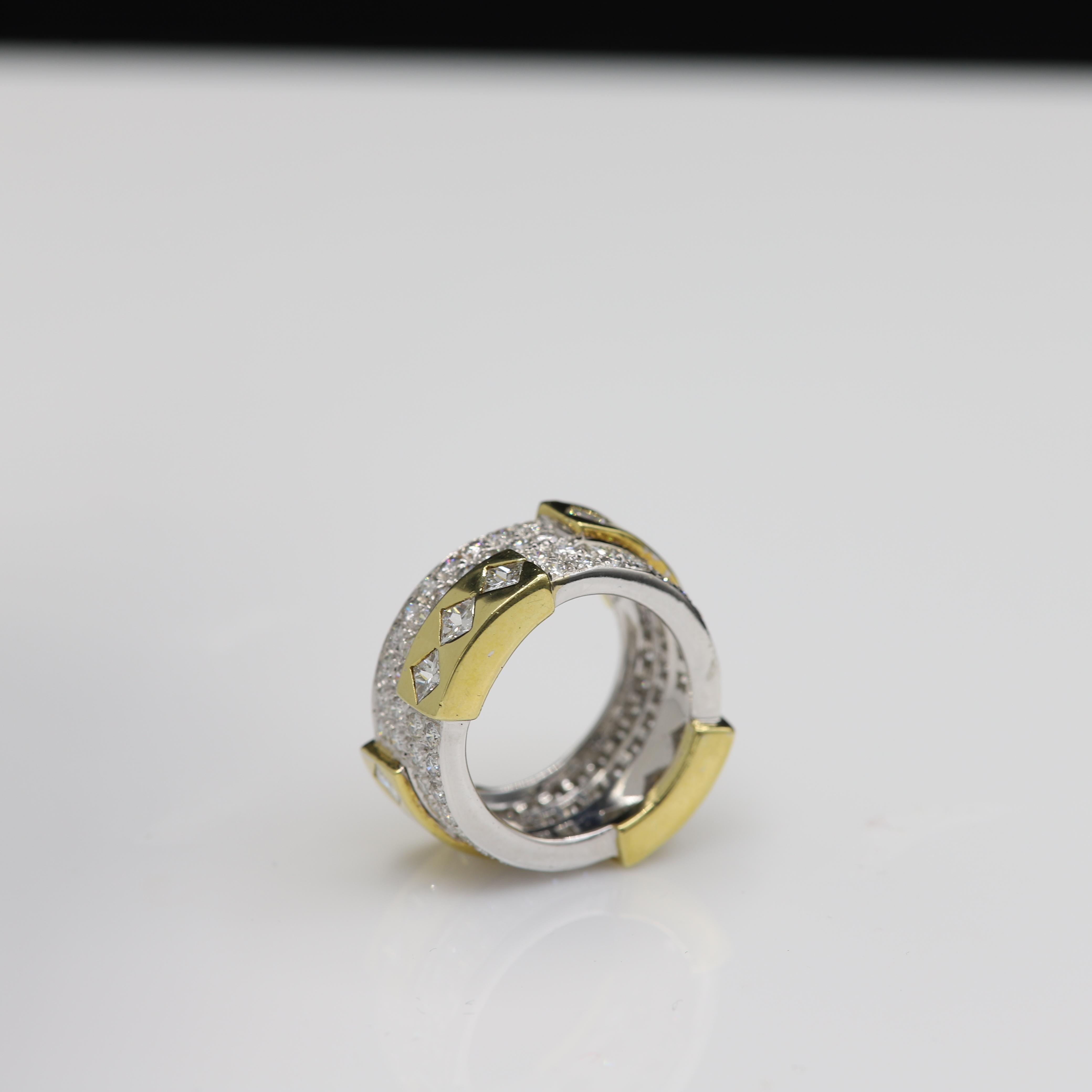 Contemporary Eternity Diamond Ring 18 Karat Gold Princess Cut and Round Diamonds For Sale 2