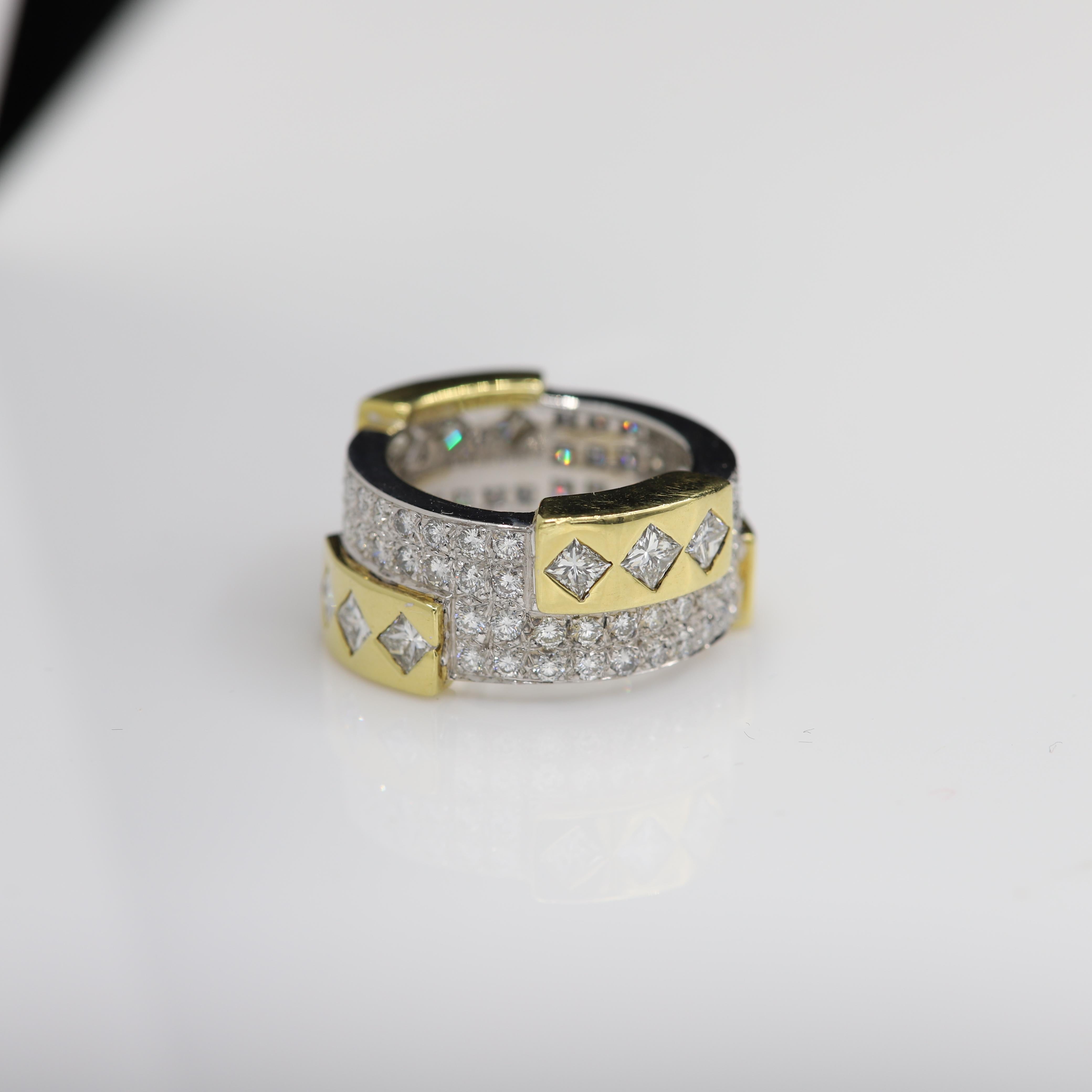 Contemporary Eternity Diamond Ring 18 Karat Gold Princess Cut and Round Diamonds For Sale 3