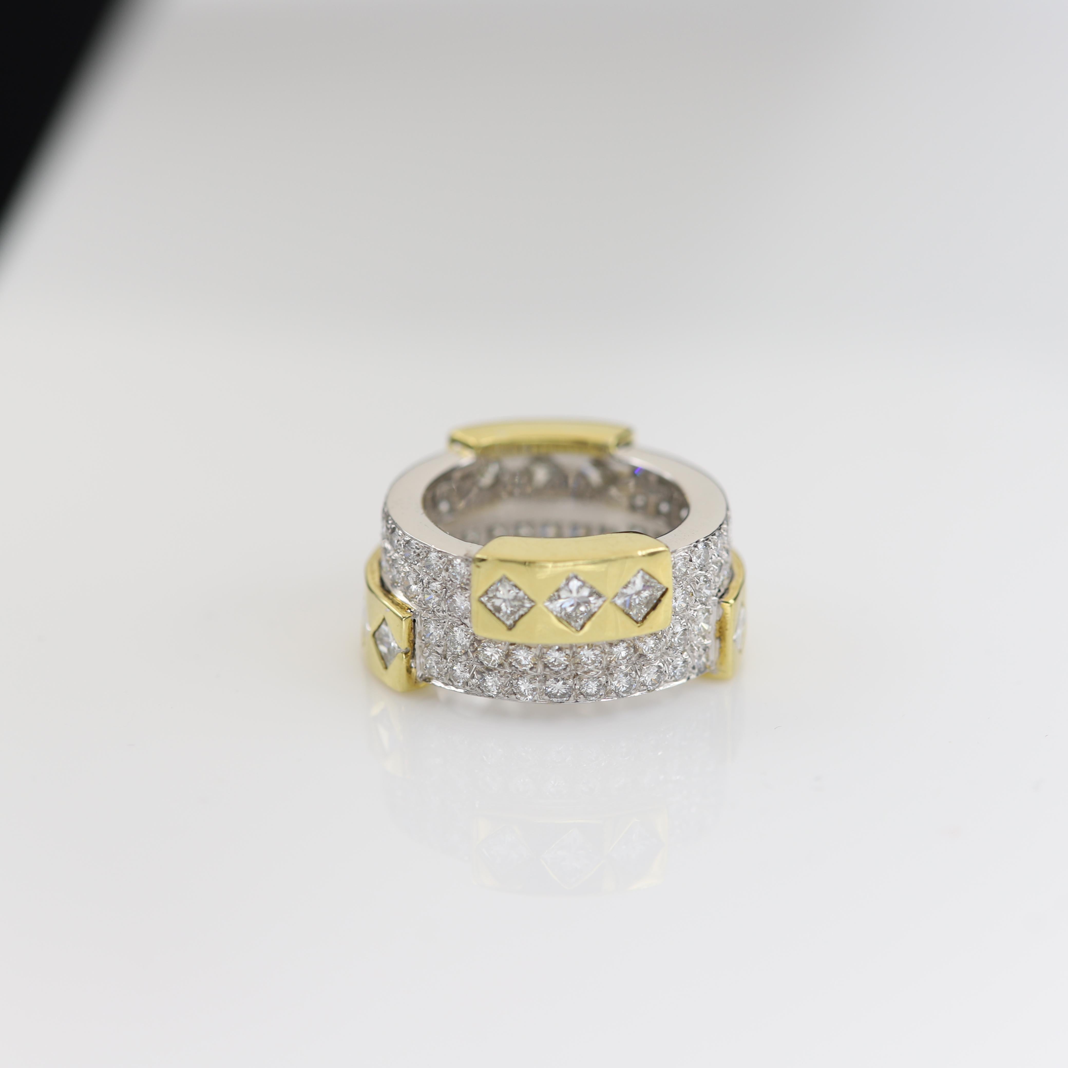 Contemporary Eternity Diamond Ring 18 Karat Gold Princess Cut and Round Diamonds For Sale 4