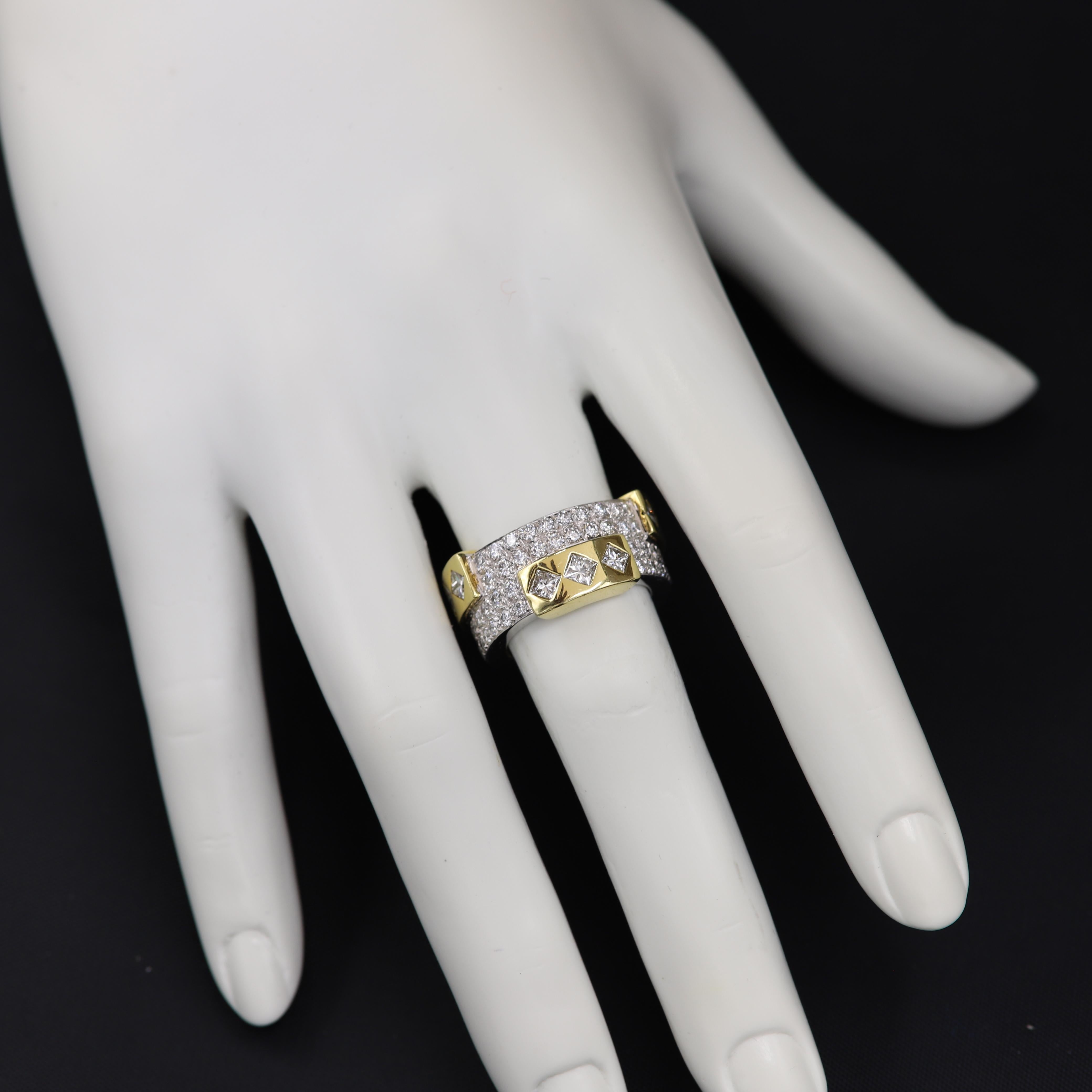 Contemporary Eternity Diamond Ring 18 Karat Gold Princess Cut and Round Diamonds For Sale 5
