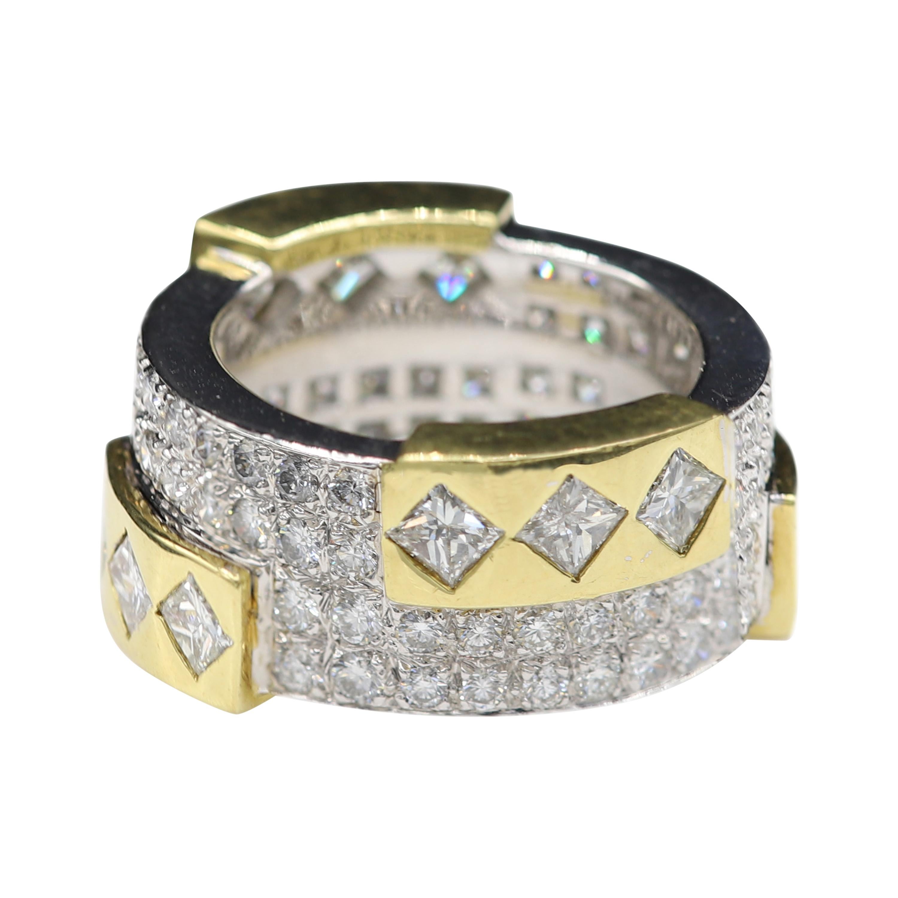 Contemporary Eternity Diamond Ring 18 Karat Gold Princess Cut and Round Diamonds For Sale