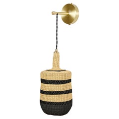 Contemporary Ethnic Handwoven Straw / Brass Wall Sconce Lamp Natural Black