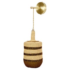 Contemporary Ethnic Handwoven Straw / Brass Wall Sconce Lamp Natural Brown
