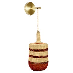 Contemporary Ethnic Handwoven Straw / Brass Wall Sconce Lamp Natural Terracotta