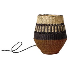 Contemporary Ethnic Handwoven Straw Table Lamp Natural Nut brown and black