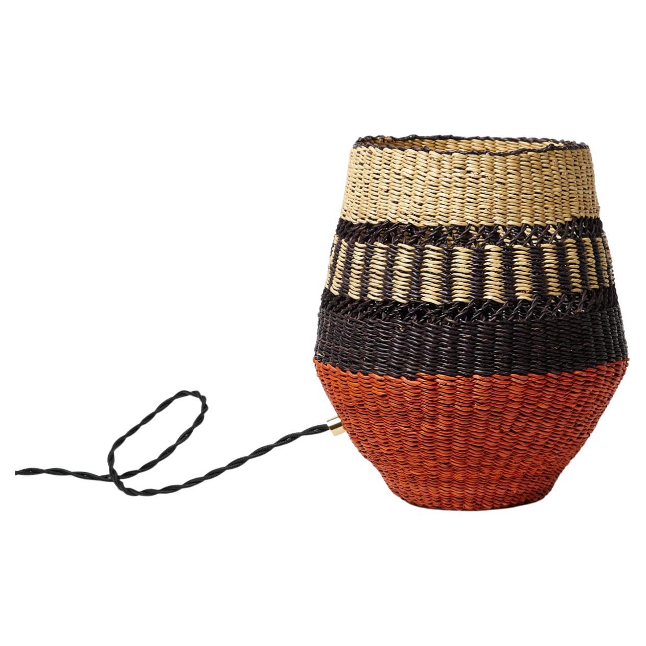Contemporary Ethnic Handwoven Straw Table Lamp Natural Terracotta and Black
