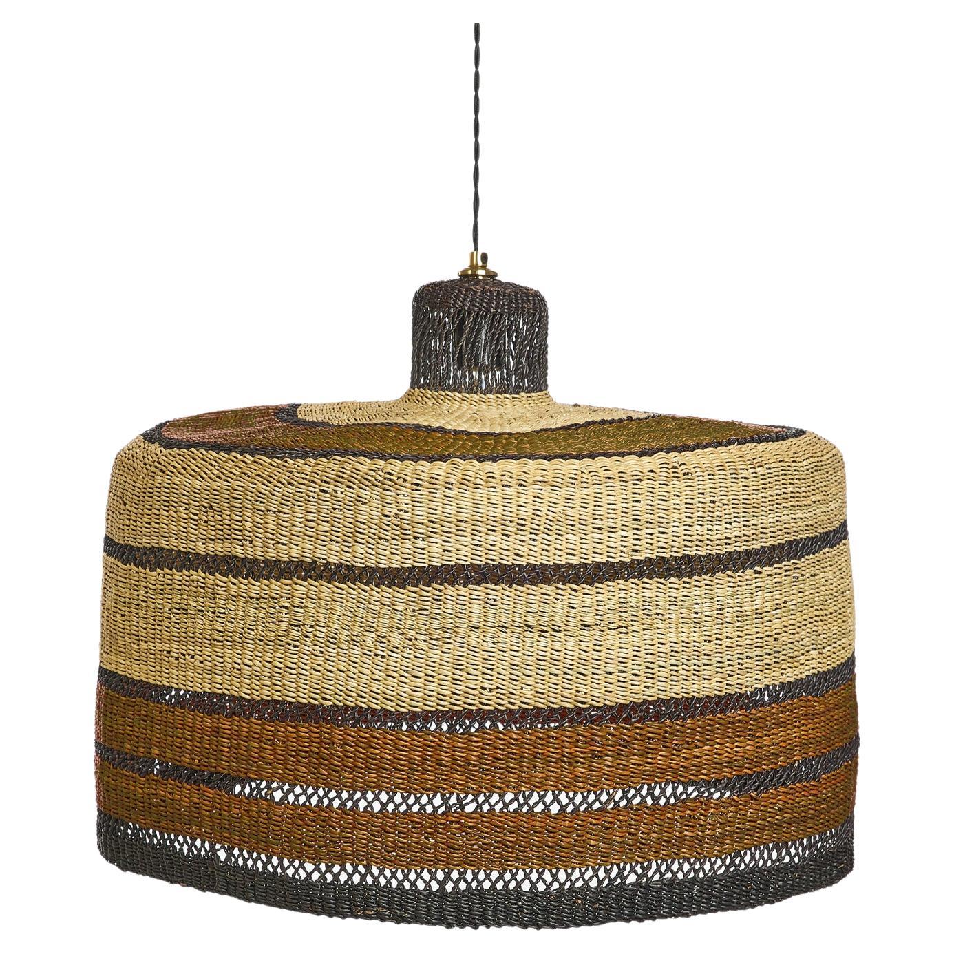 Contemporary Ethnic Large Pendant Lamp Handwoven Straw Black Earth