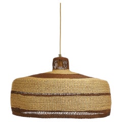 Contemporary Ethnic Pendant Large Lamp Handwoven Natural Straw Brown