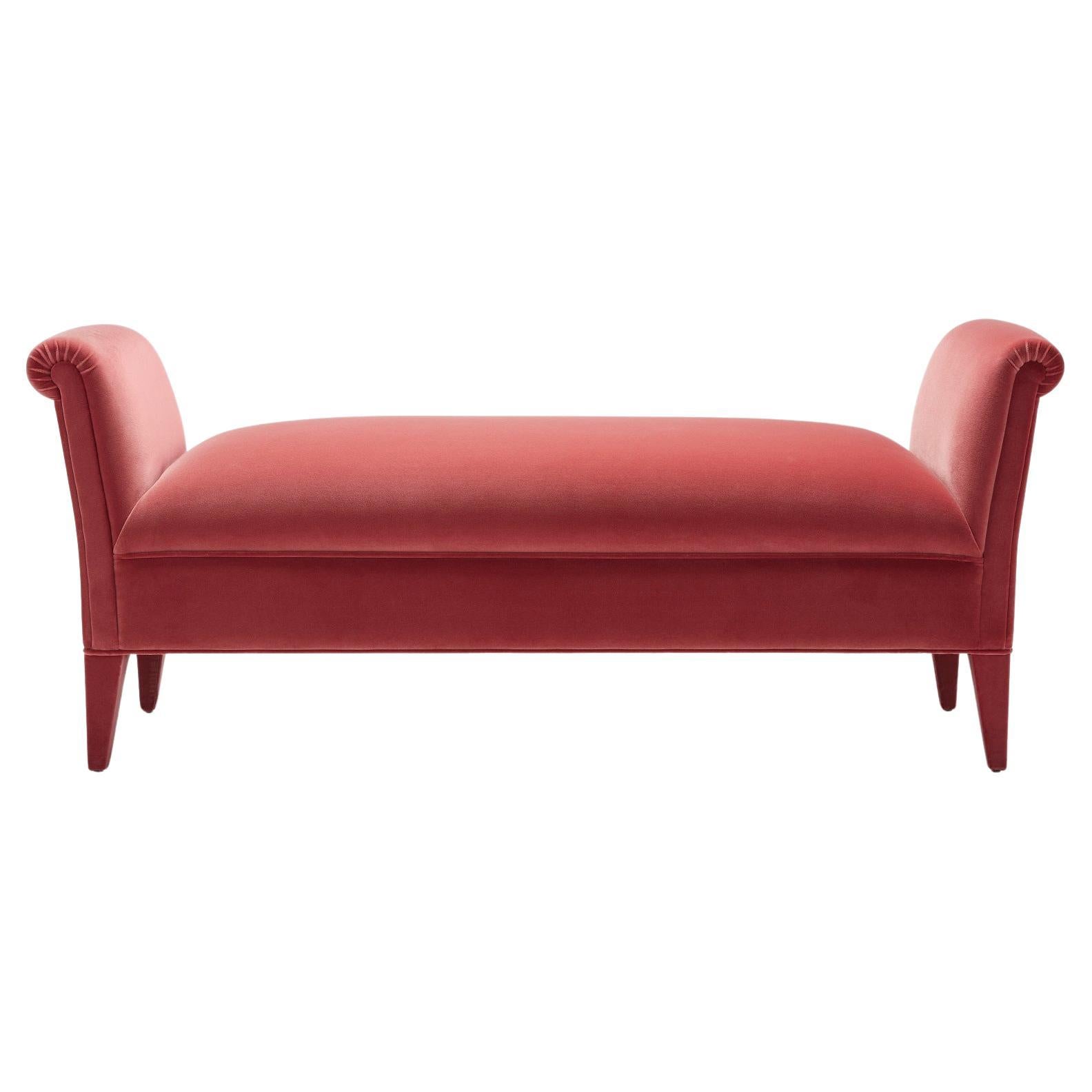 Contemporary Eto Bench in Coral cotton velvet with upholstered legs For Sale
