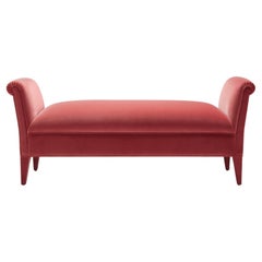 Contemporary Eto Bench in Coral cotton velvet with upholstered legs