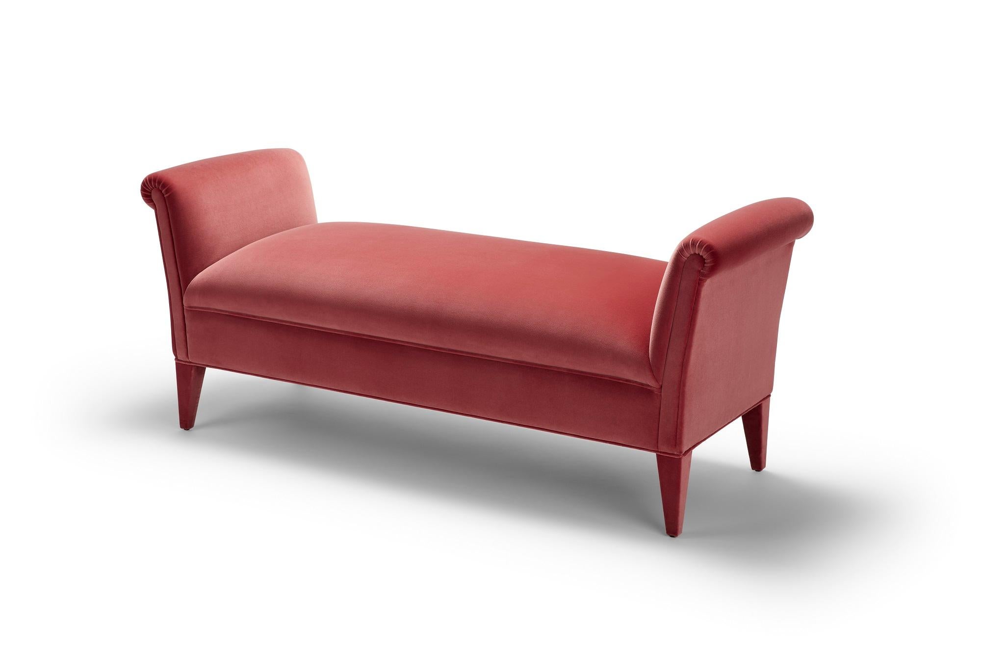 The Eto Bench is a new addition to our collection to compliment our elegant Eto range. This piece is idyllic as an end-of-bed bench or hallway statement piece. Simple and beautifully detailed, with exquisite scrolled arm rests. Shown here