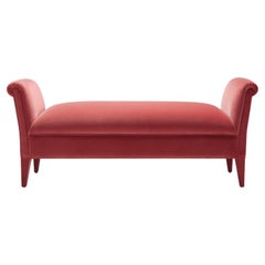 Contemporary Eto Bench in Coral cotton velvet with upholstered legs, scroll arms