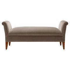 Contemporary Eto Bench in Grey cotton velvet with walnut legs, scroll arms
