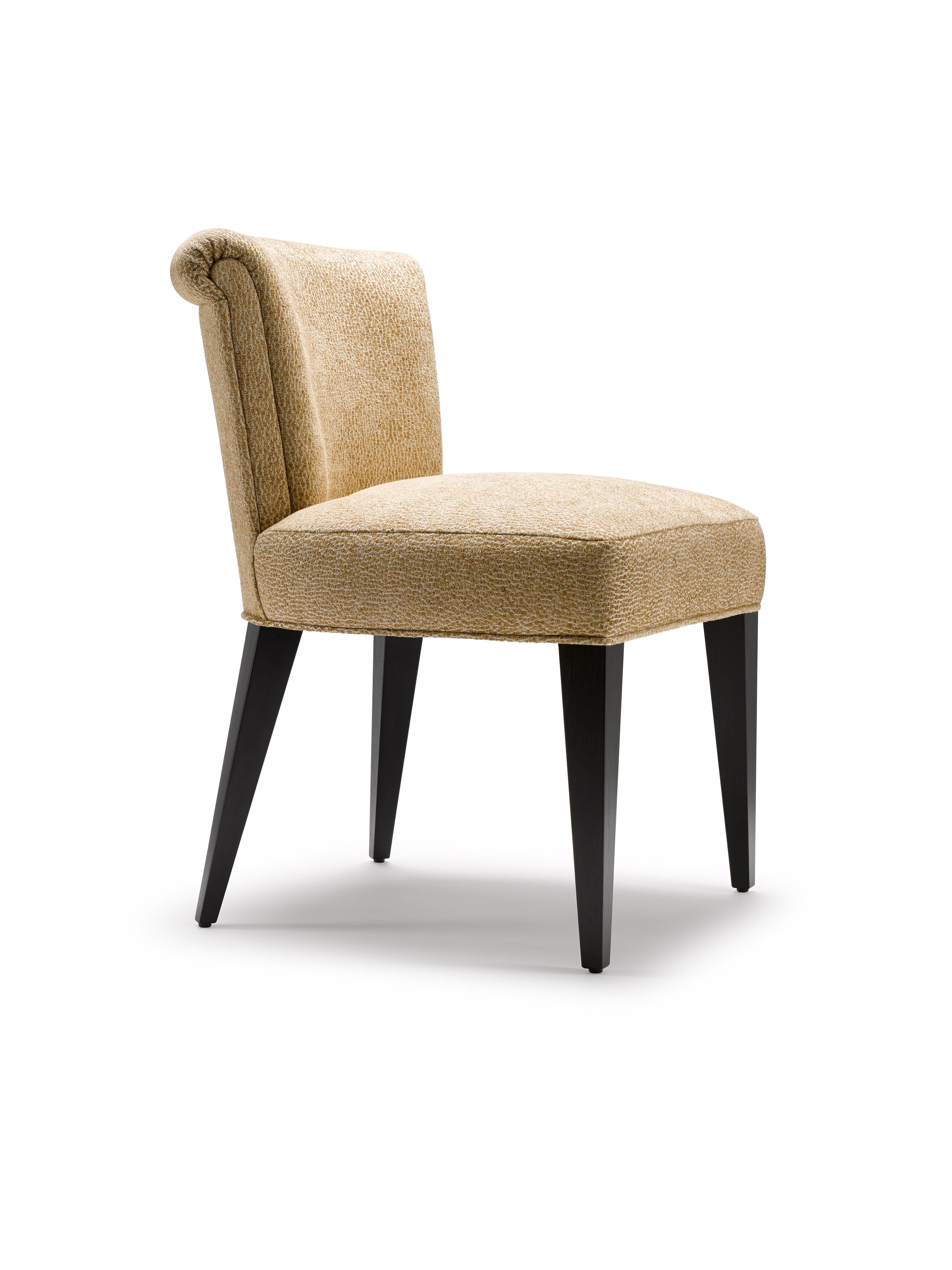English Contemporary Eto Dining Chair in burnished gold fabric with Solid Walnut Legs For Sale