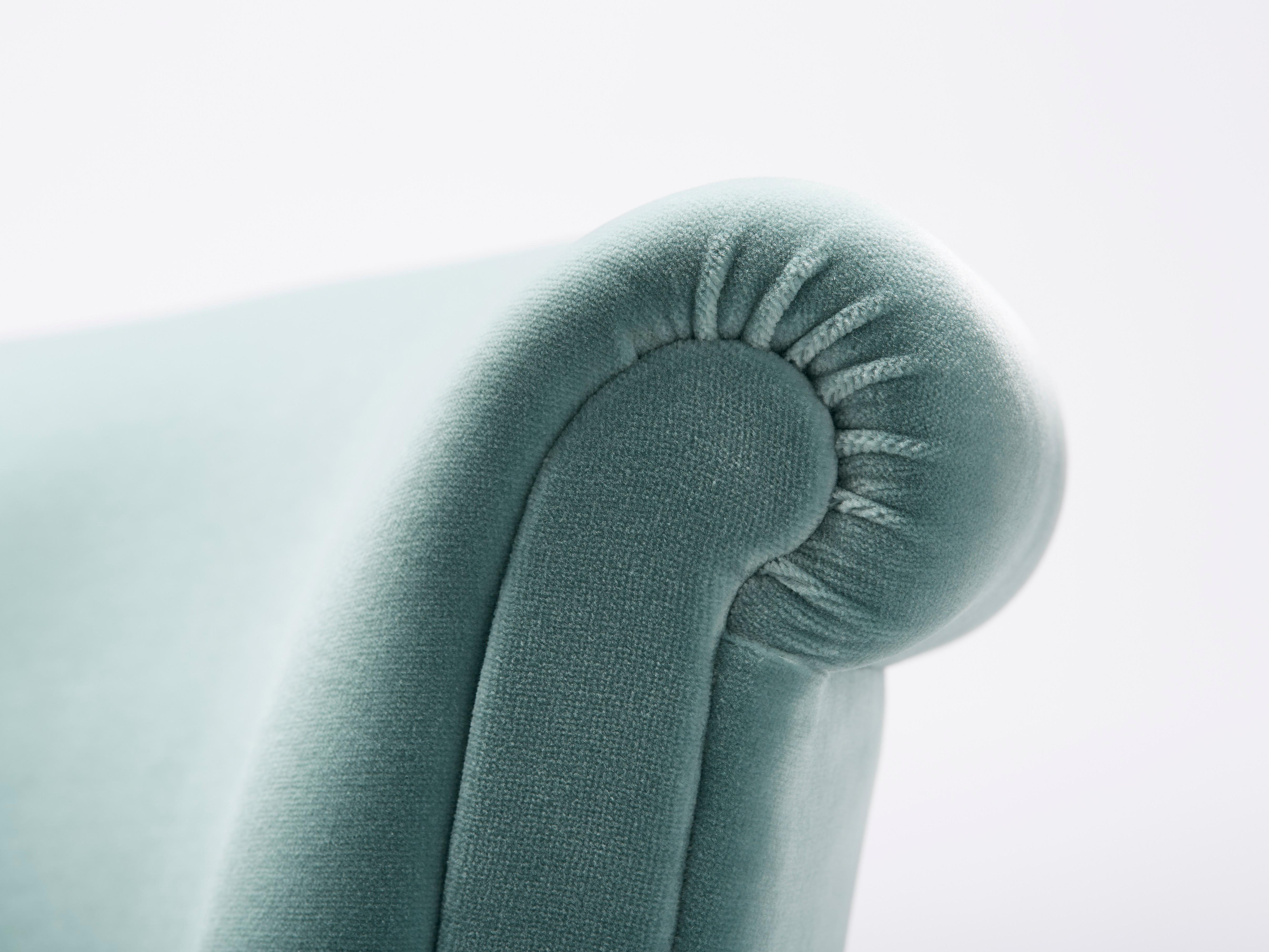 English Contemporary Eto Dining Chair in cotton velvet with Solid Oak or Walnut Legs For Sale