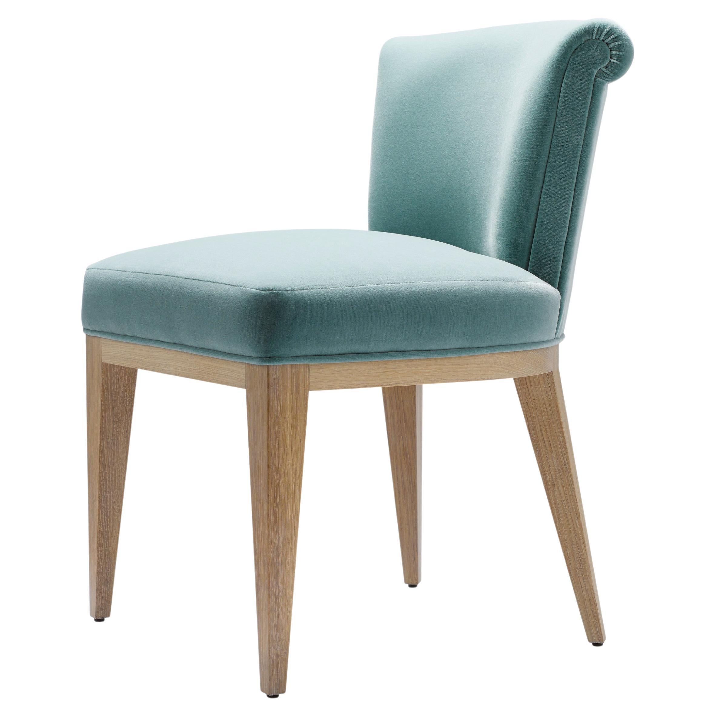 Contemporary Eto Dining Chair in cotton velvet with Solid Oak or Walnut Legs