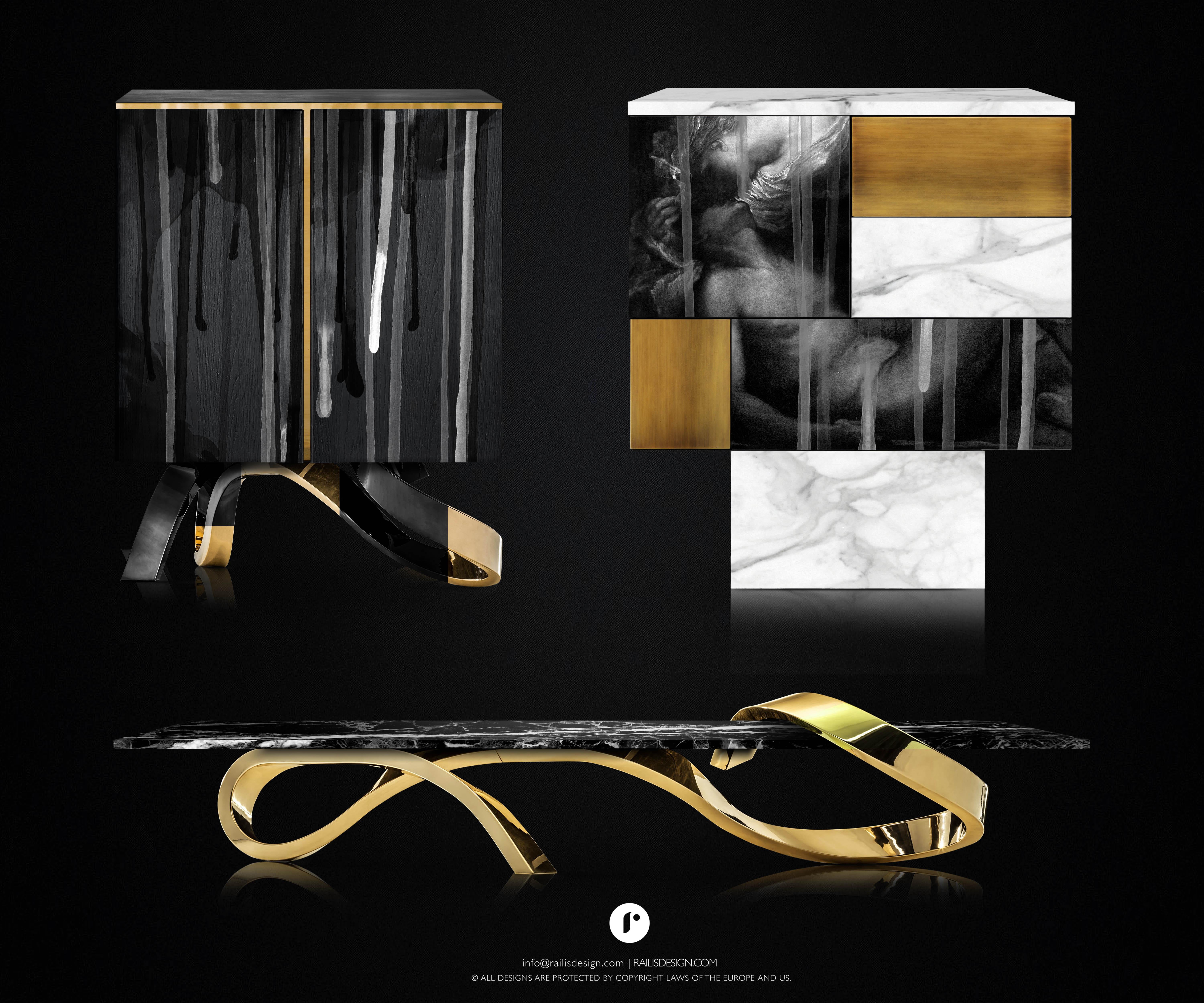 Contemporary Eunostus Credenza or Sideboard in Marble, Macassar Ebony, and Brass For Sale 13