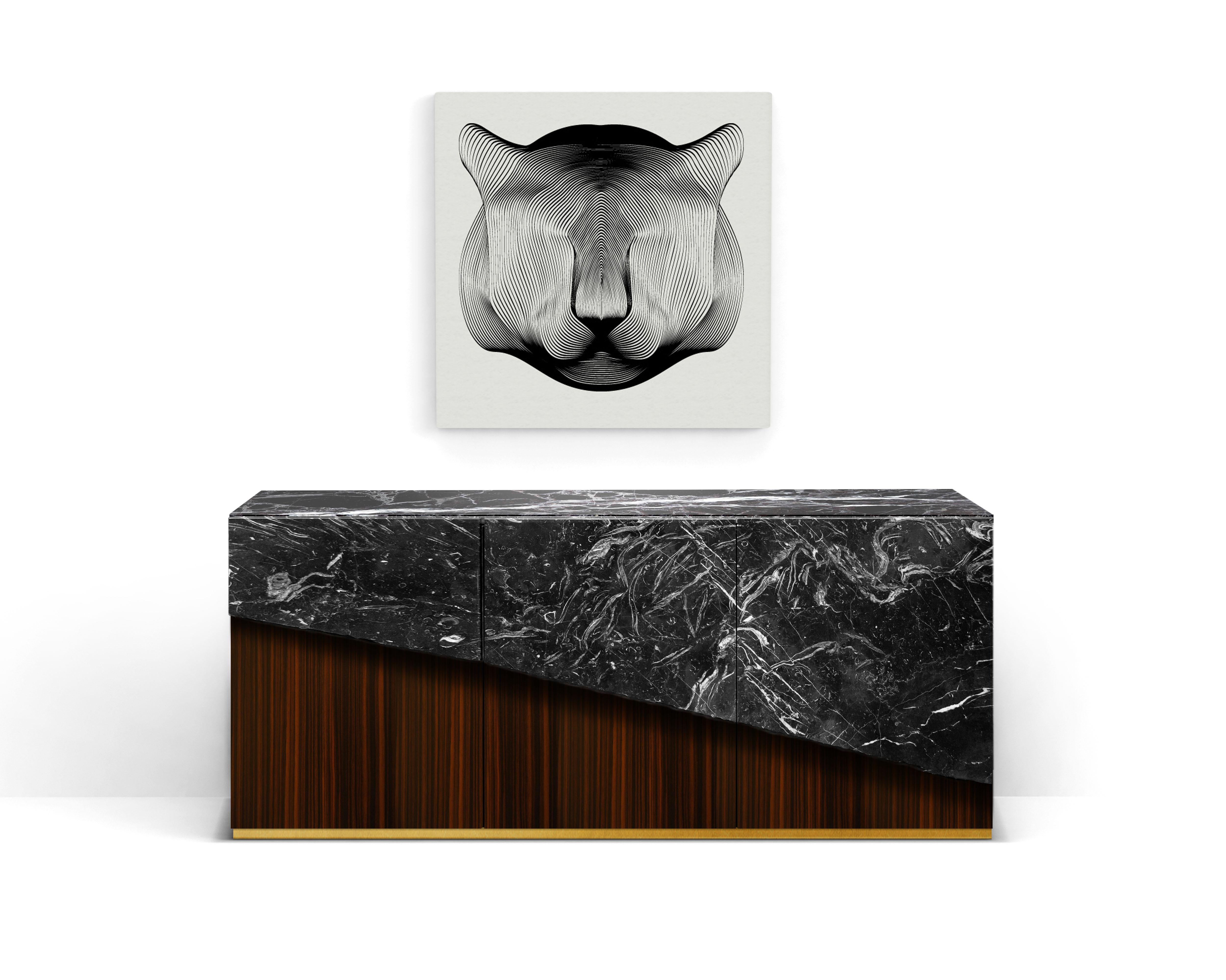 Polished Contemporary Eunostus Credenza or Sideboard in Marble, Macassar Ebony, and Brass For Sale