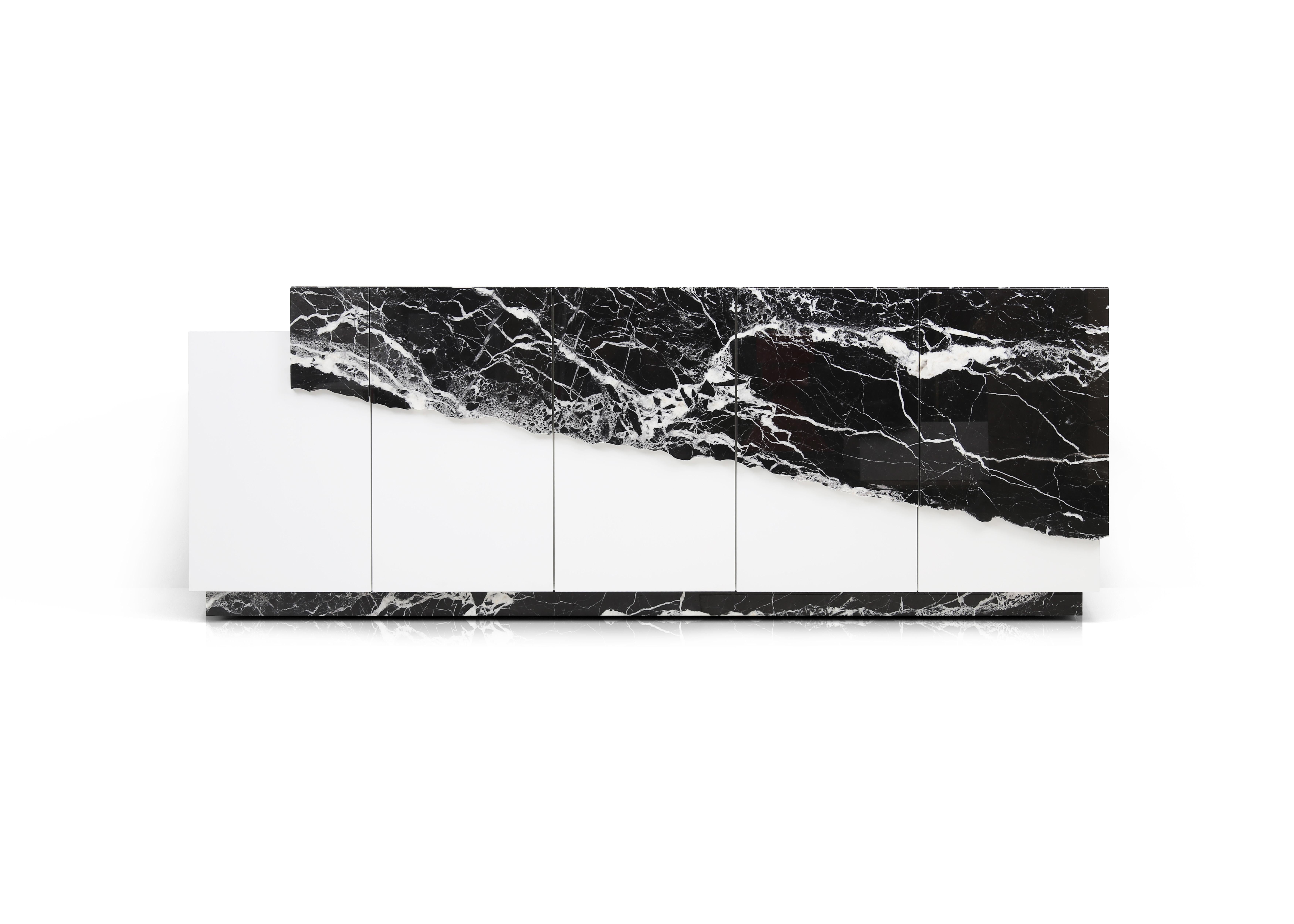 Contemporary Eunostus Credenza or Sideboard in Marble, Macassar Ebony, and Brass For Sale 1
