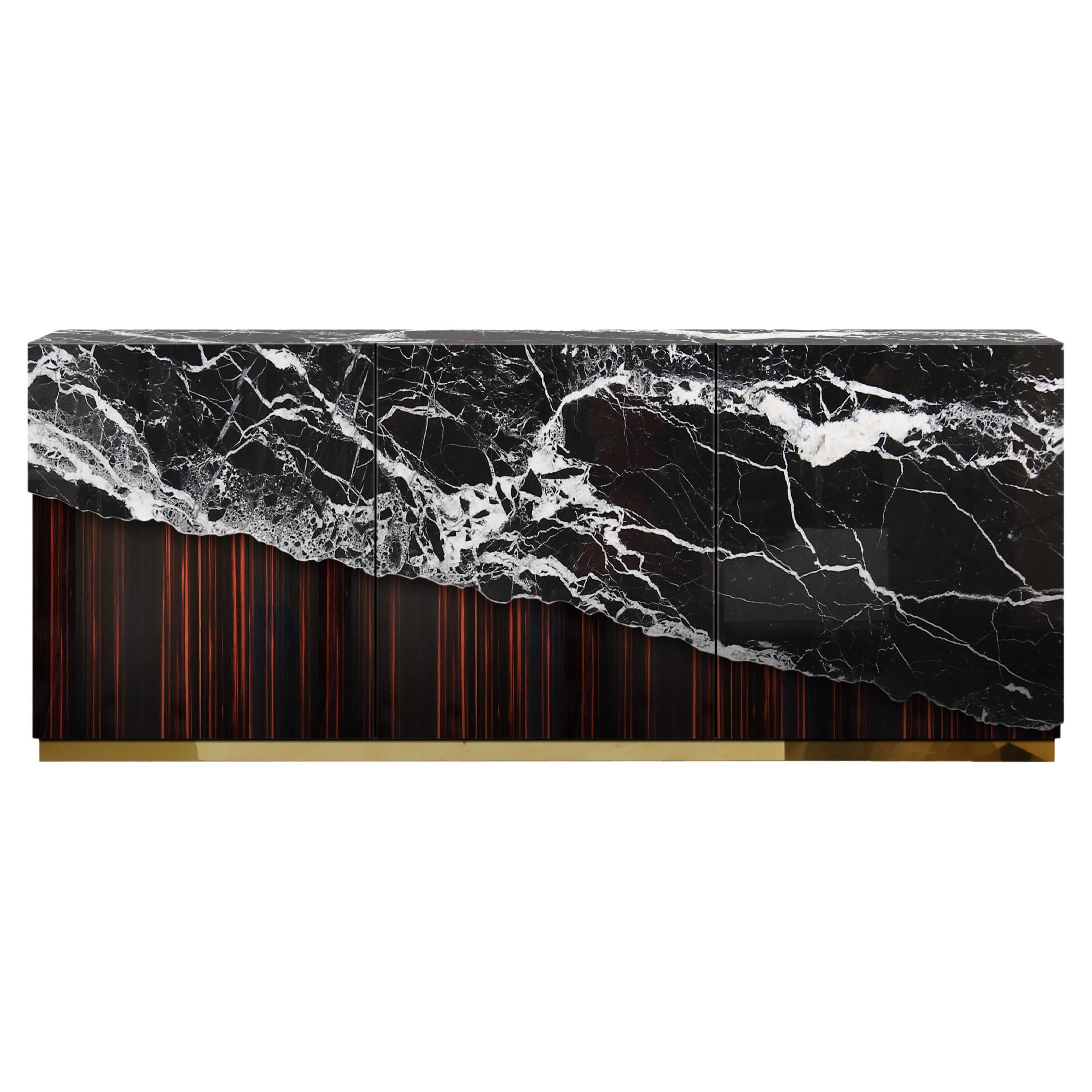 Contemporary Eunostus Credenza or Sideboard in Marble, Macassar Ebony, and Brass For Sale