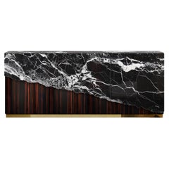 Credenza o credenza contemporanea Eunostus in marmo, ebano Macassar e ottone