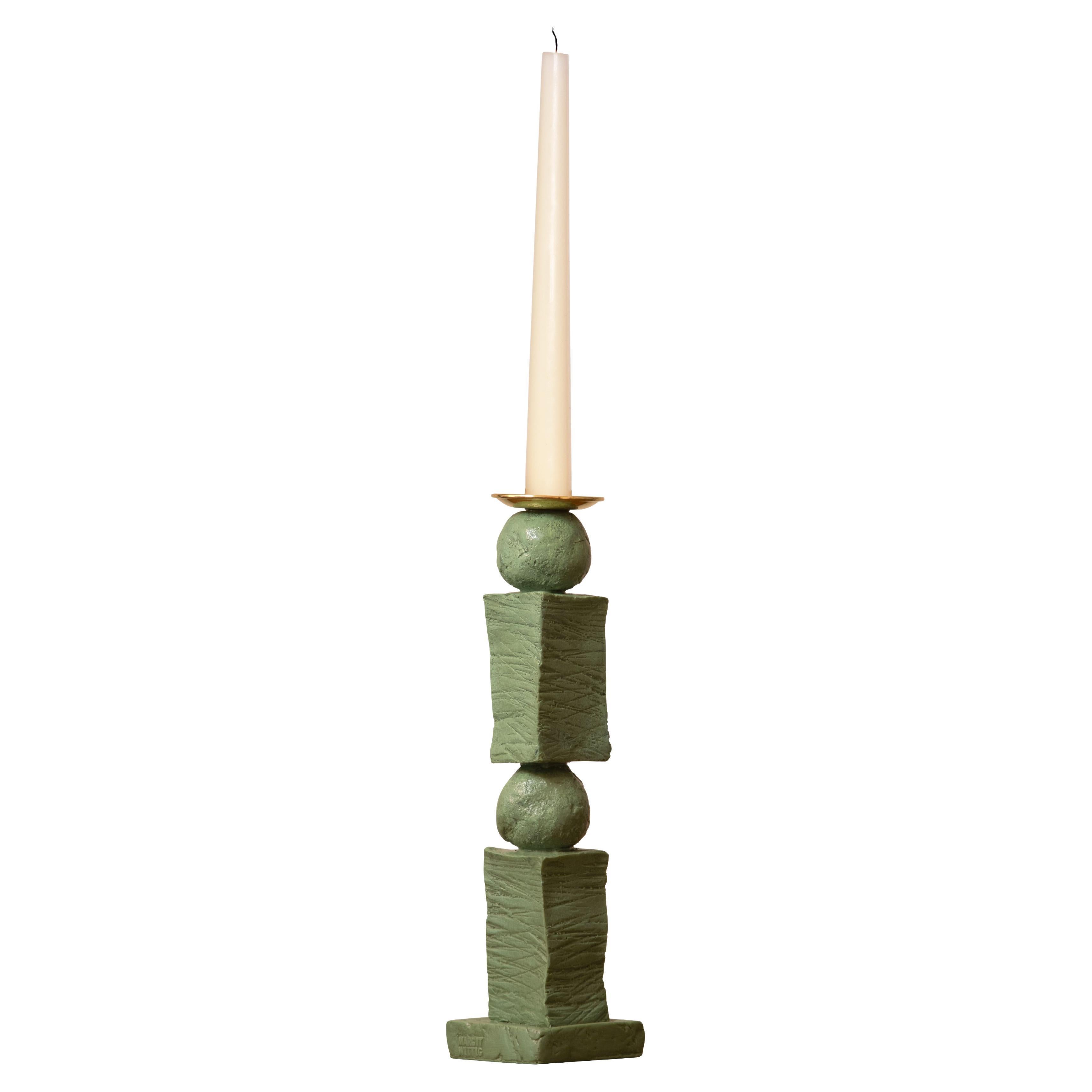 Contemporary European Block & Pearl Candlestick In Green by Margit Wittig