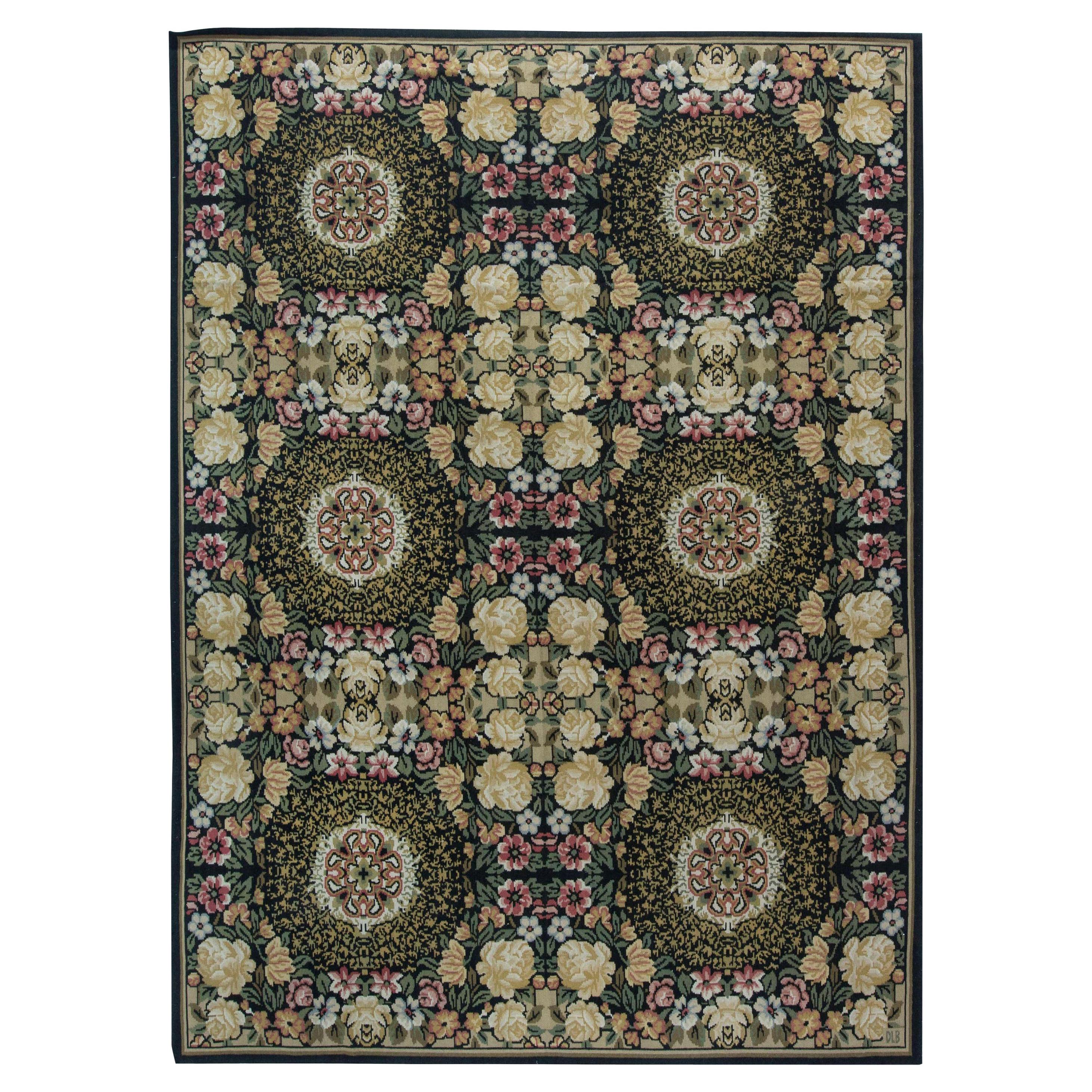 Contemporary European Inspired Bassarabian Floral Rug by Doris Leslie