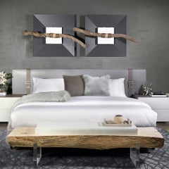 Contemporary European Oak Bench with Leather Seat