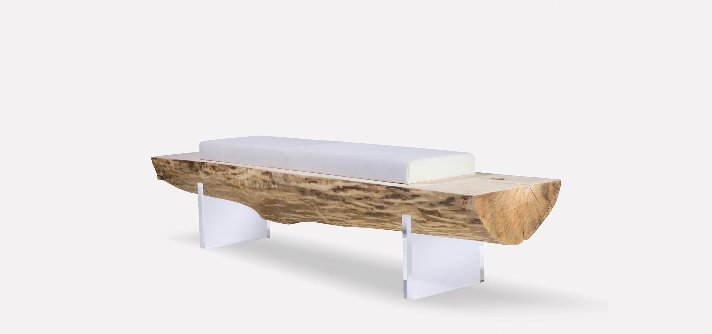Contemporary European Oak Bench with Leather Seat In New Condition For Sale In Miami, FL