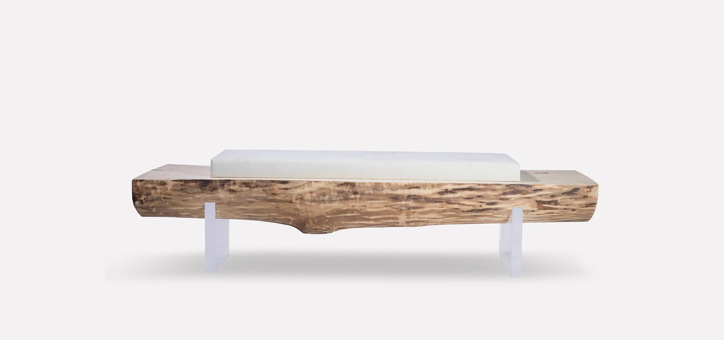 Acrylic Contemporary European Oak Bench with Leather Seat For Sale