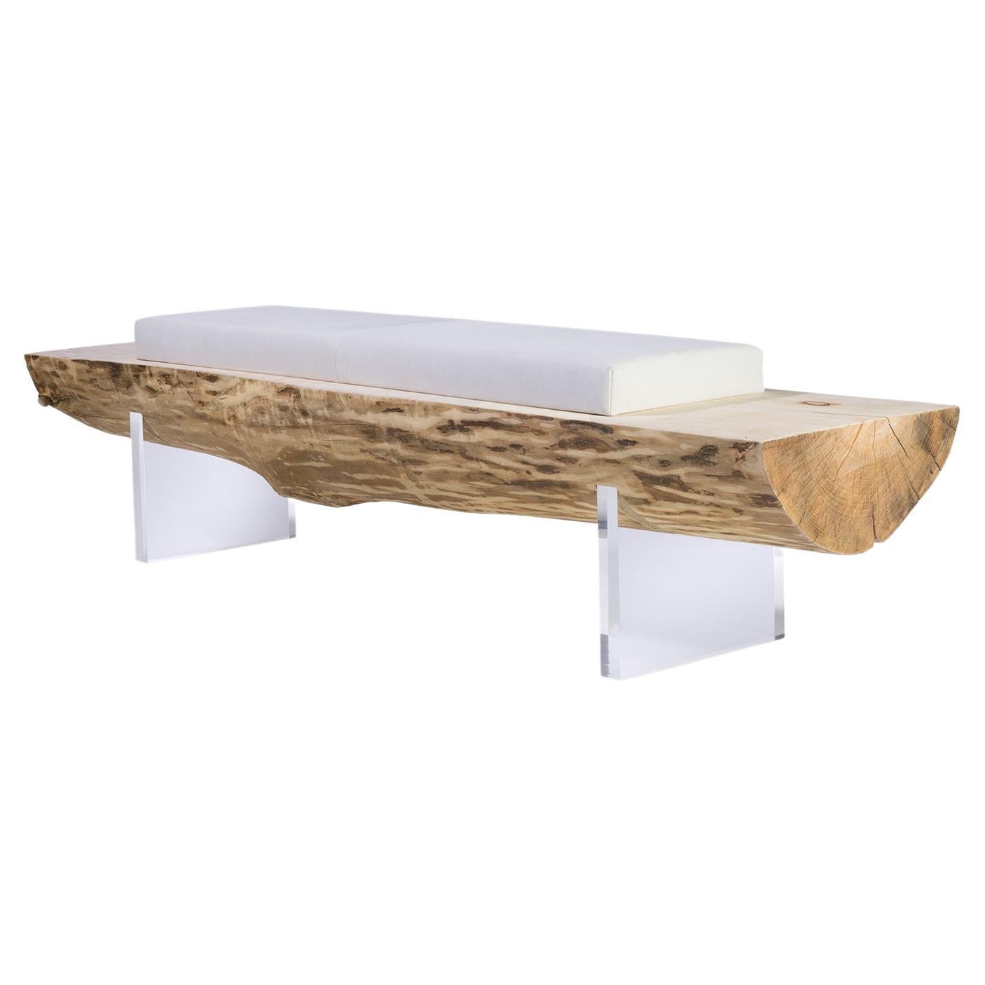 Contemporary European Oak Bench with Leather Seat For Sale