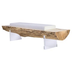 Contemporary European Oak Bench with Leather Seat