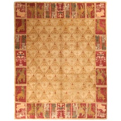 Contemporary European Style Rug Beige Red Custom Spanish Pattern