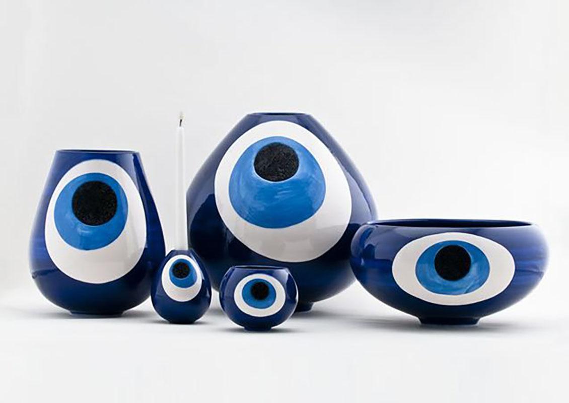 Eye Vase is a handmade Iznik porcelain with Swarovski crystals application designed by Sebastian Bergne for GAIA&GINO. It is a part of a 5 piece limited edition collection and the large vase is the only item left in a small quantity. 

The vase is