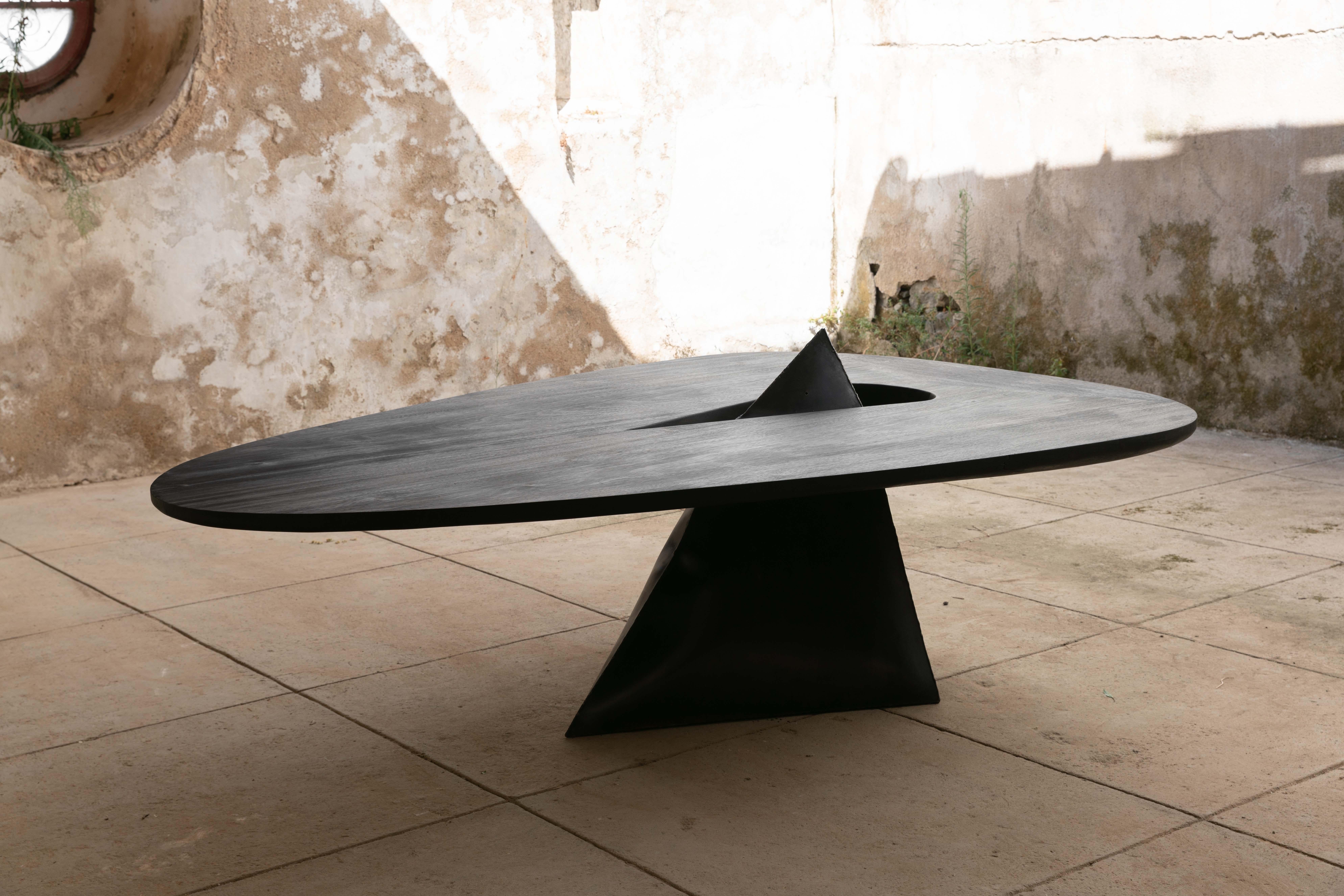 Organic Modern Contemporary Exploded Metal and Wood Dining Table by Mircea Anghel For Sale