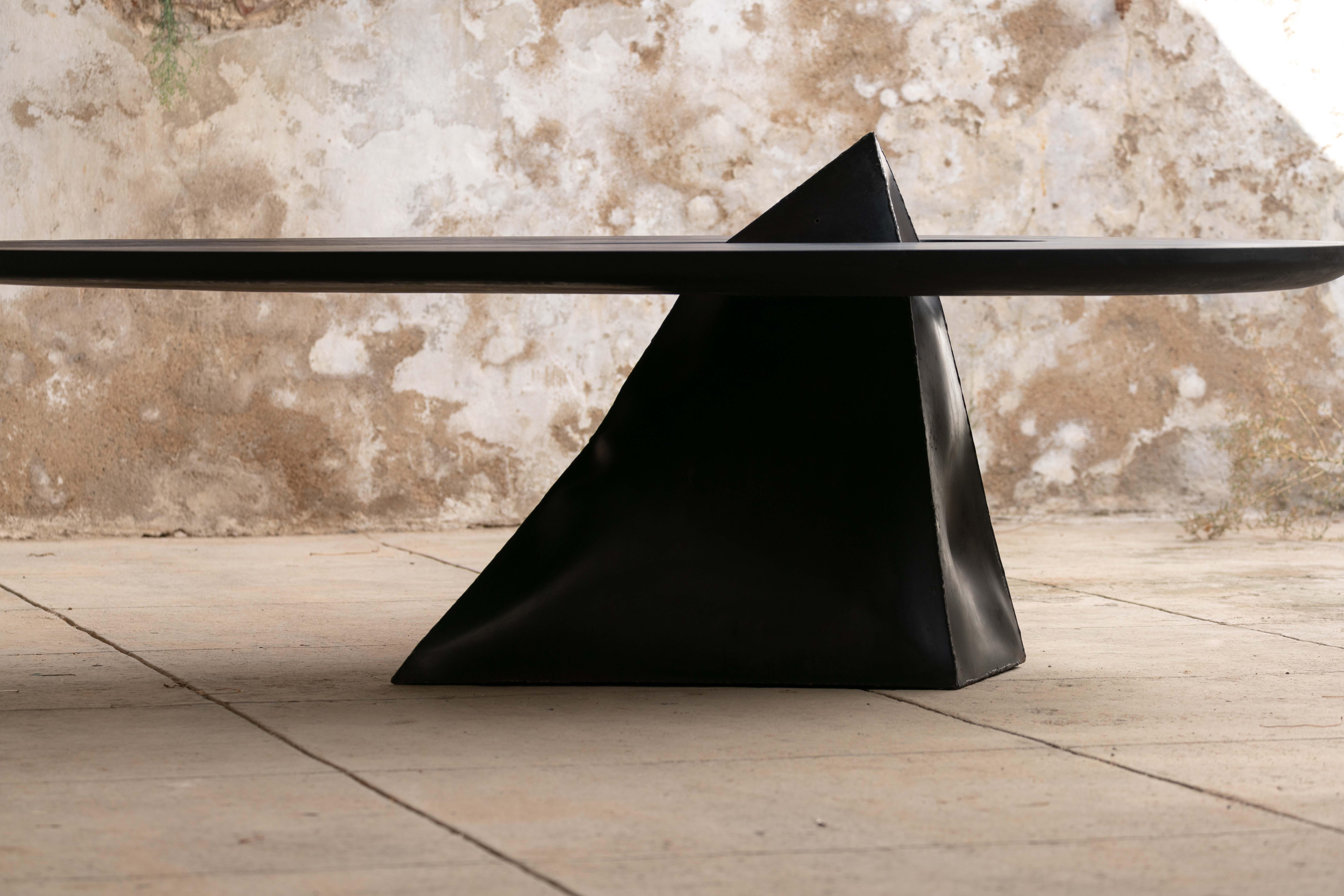 Fired Contemporary Exploded Metal and Wood Dining Table by Mircea Anghel For Sale