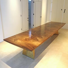 Contemporary Extending Dining Table in Walnut with Brass effect legs, seats 8-14