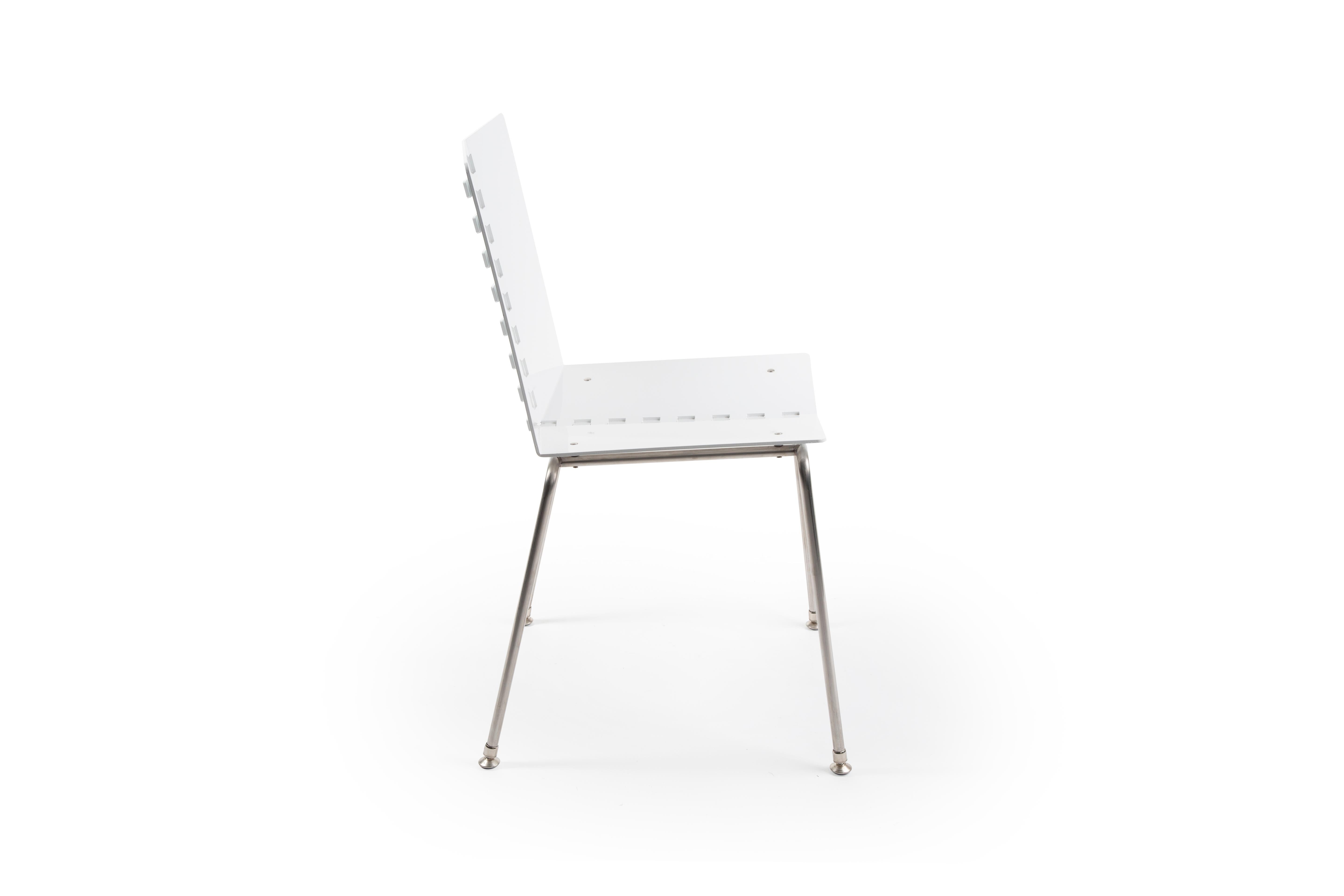Contemporary Minimal Modern Exterior Dining Chair Powder Coated with Stainless Steel Legs For Sale