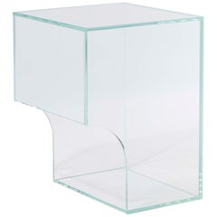 Contemporary minimalist arch side table, extra clear glass, Belgian design