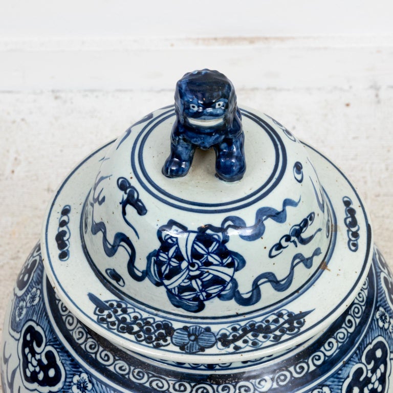 Contemporary Extra Large Chinese Blue and White Ginger Jar For Sale 3
