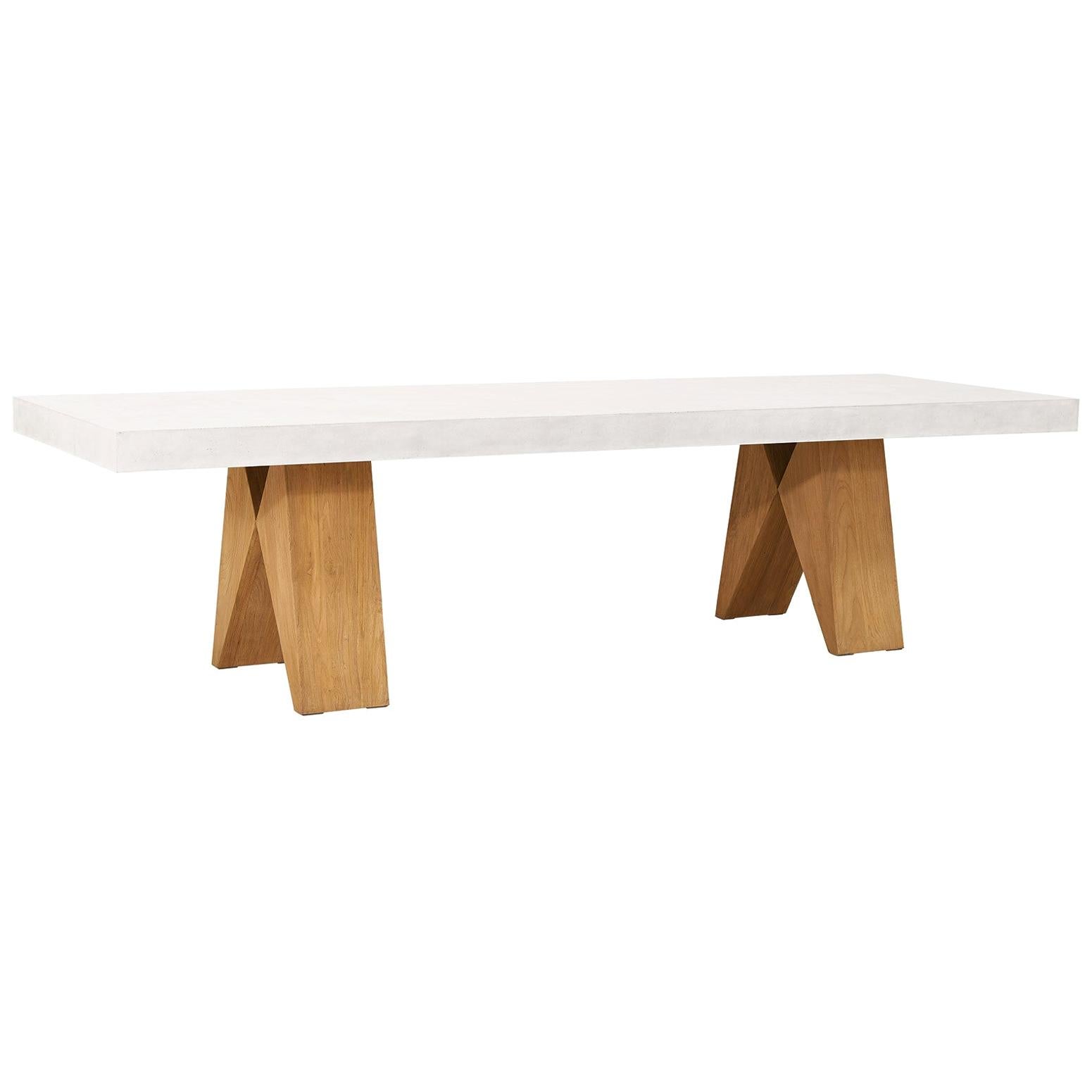 Contemporary Extra Large Outdoor Table, Concrete/Teak Wood