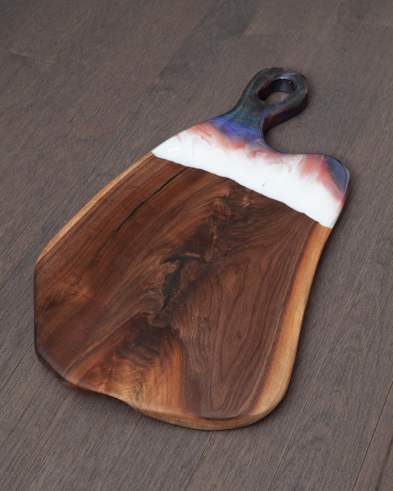 Canadian Contemporary Extra Large Walnut Charcuterie Serving Board with Coloured Acrylic