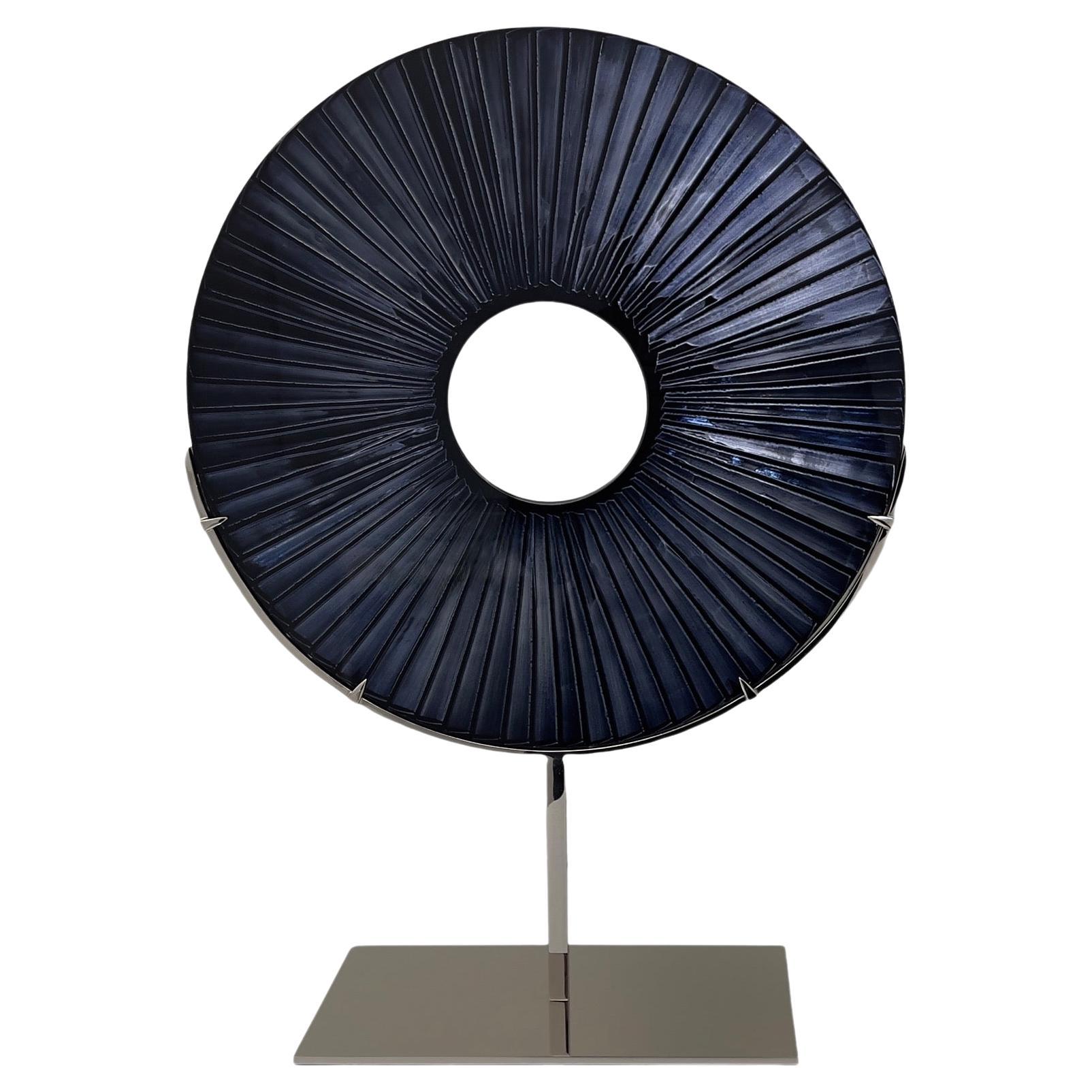 Contemporary 'Eye' Handcrafted Blue Crystal Sculpture Dia 17.6'' by Ghiró Studio