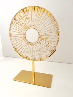 Contemporary 'Eye' Handcrafted Gold-white Crystal Sculpture  by Ghiró Studio