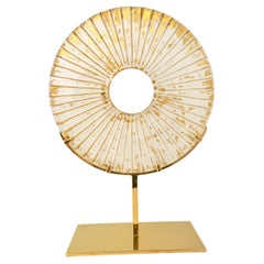 Contemporary 'Eye' Handcrafted Gold-white Crystal Sculpture  by Ghiró Studio